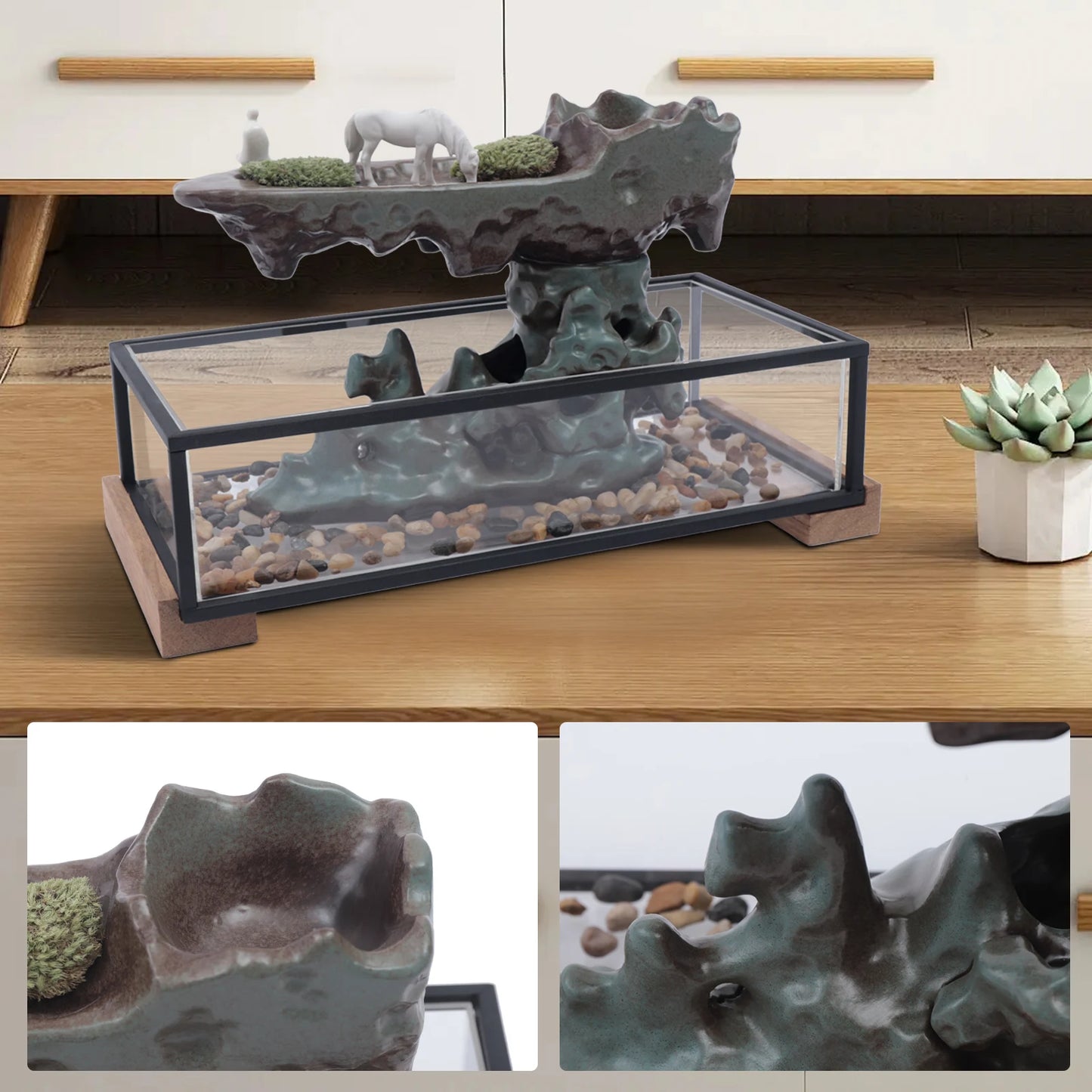Desktop Rockery Waterfall Feng Shui Fountain with Stones.