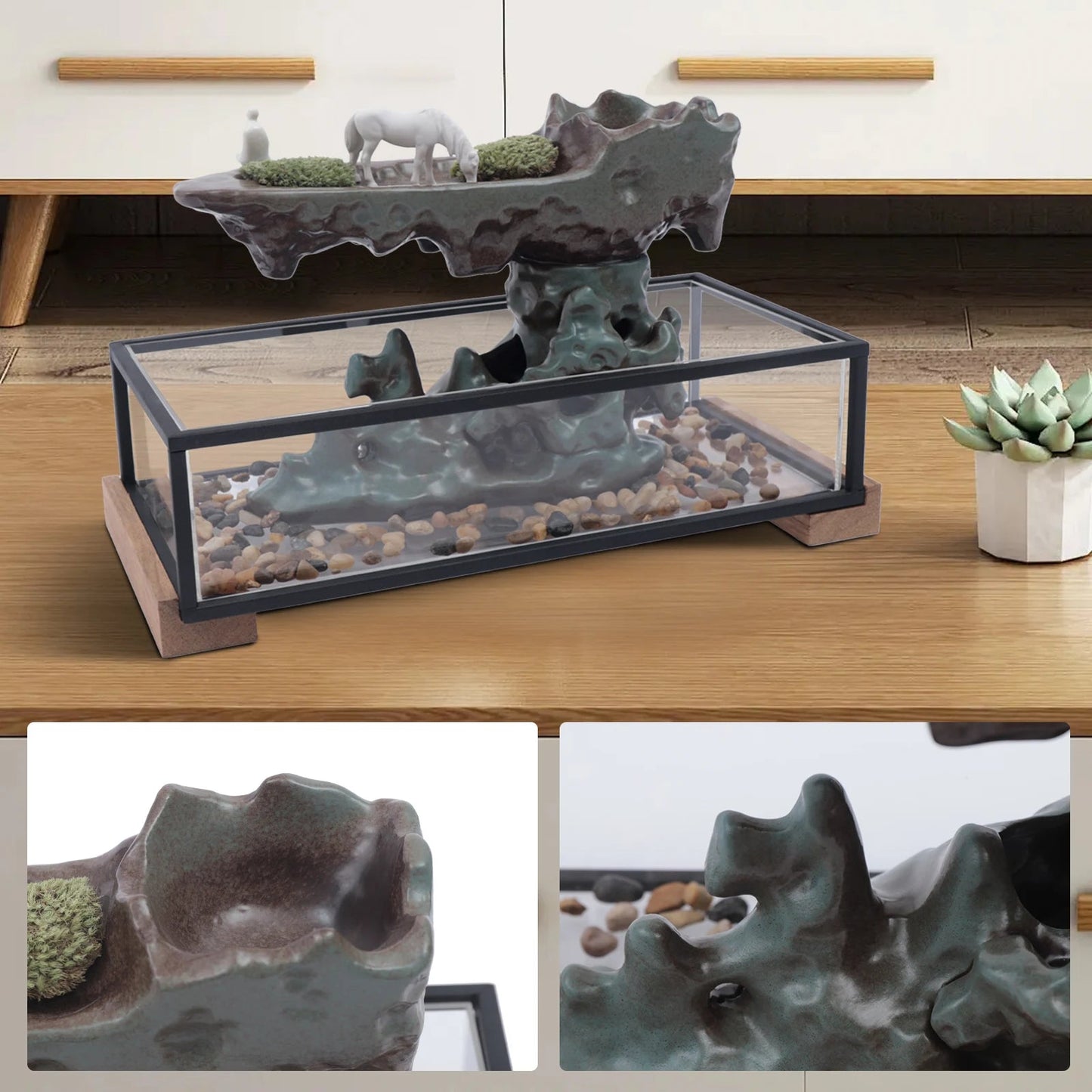 Desktop Rockery Waterfall Feng Shui Fountain with Stones. Home Fusion