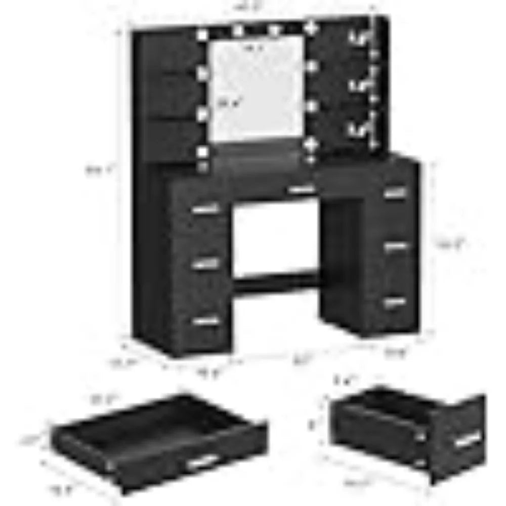 Vanity Desk with LED Lighted Mirror&Power Outlet 3 Model Lights Makeup Table with Drawers Vanity Table Set for Women Girls Home Fusion