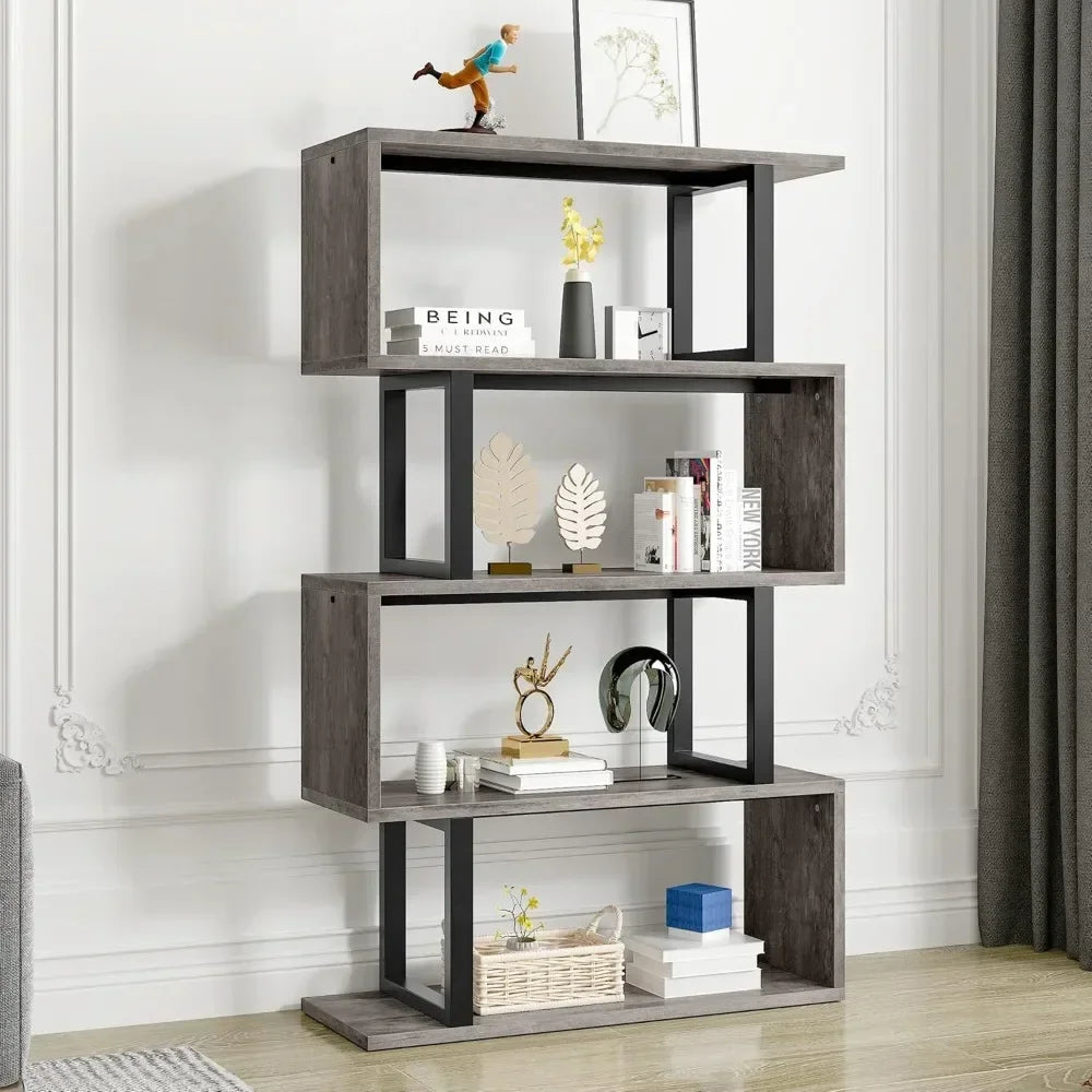 5-Tier Bookshelf and File Cabinet with Charging Station, Mobile Storage Furniture for Home Office Organization Home Fusion