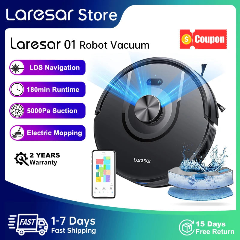 Laresar 01 Robot Vacuum Cleaner Mop LDS Lidar Navigation 5000Pa Smart Planned Mapping Home Floor Washing Carpet Pet Hair Clean Home Fusion