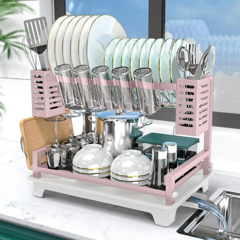 Dish Drying Rack for Kitchen Counter with Drainboard & Utensil Holders Home Fusion