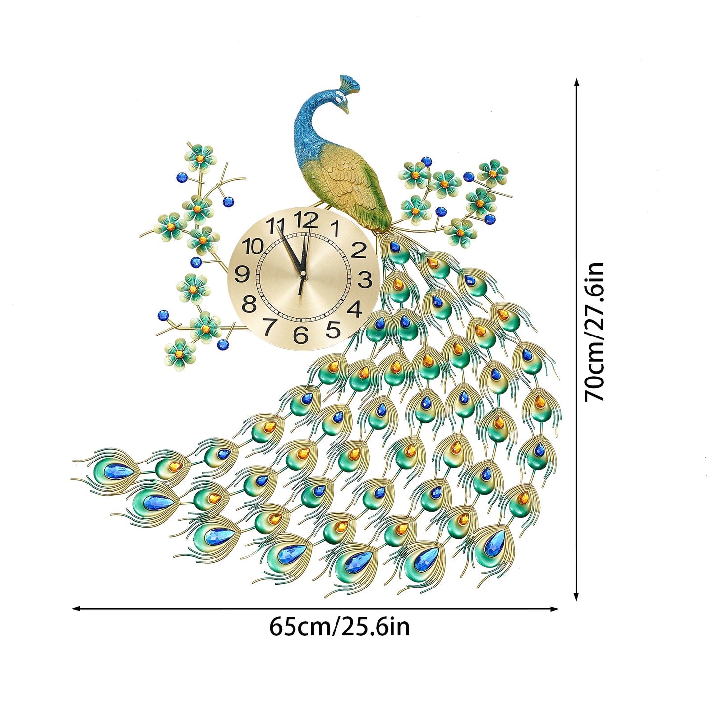 Exquisite Retro Decorations Peacock Wall Clock 75*65cm for Decorating Living Room and Dining Room Special Gift Home Fusion