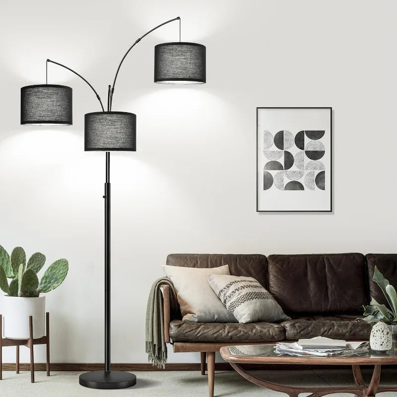 3 Lights Arc Floor Lamps for Living Room. Home Fusion