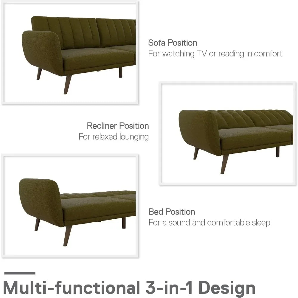 living room Sofa Futon - Premium Upholstery and Wooden Legs - Green couch sofas Home Fusion
