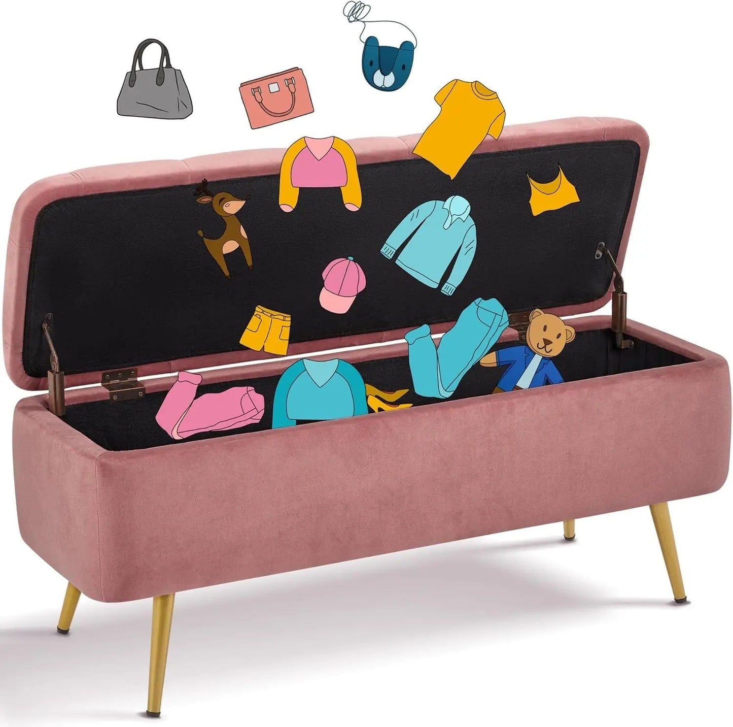 Yaheetech Ottoman 42 In Storage Bench with Storage Folding Polyester Boucle Bench Foot Stool Bench Hinged Stool Footstool Home Fusion