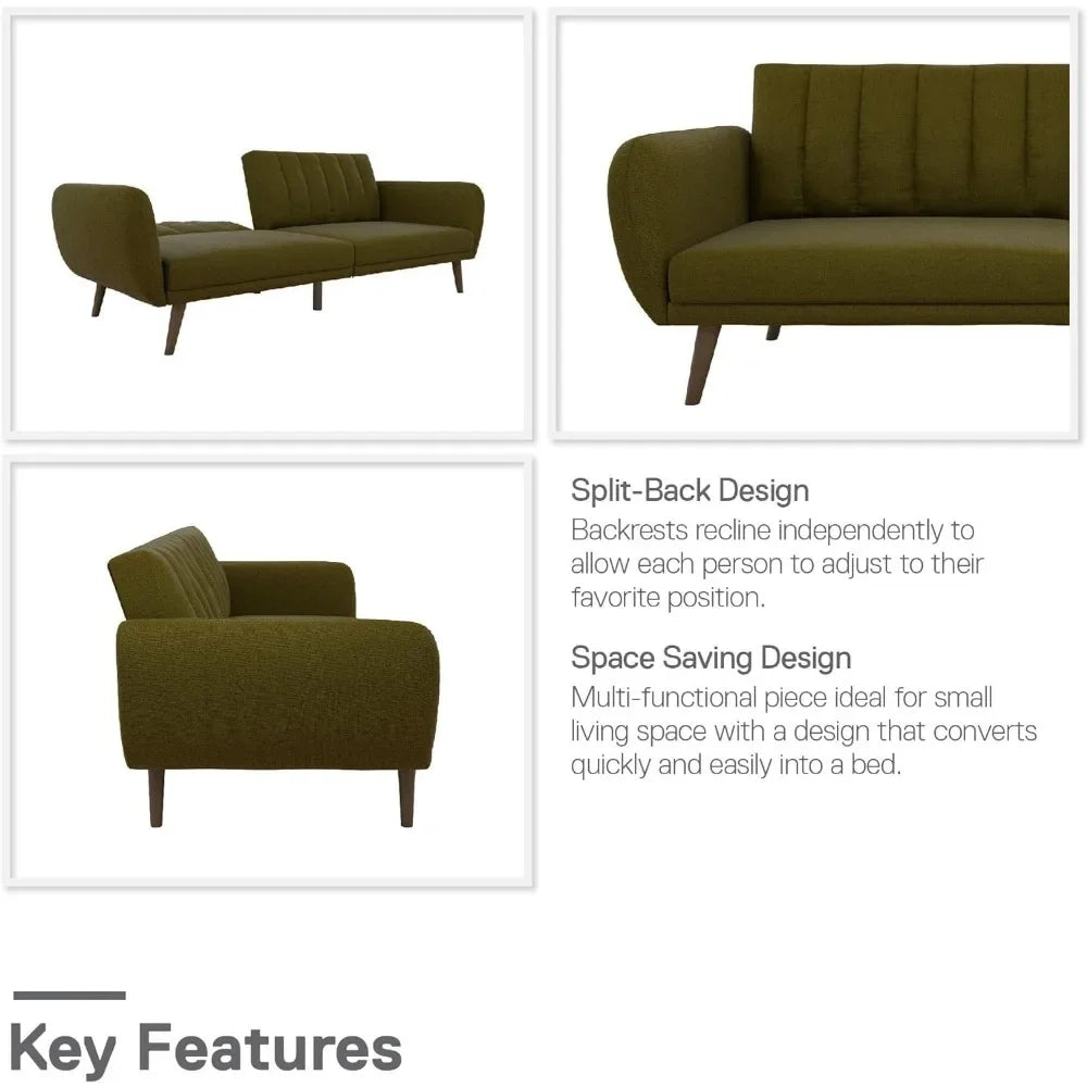living room Sofa Futon - Premium Upholstery and Wooden Legs - Green couch sofas Home Fusion