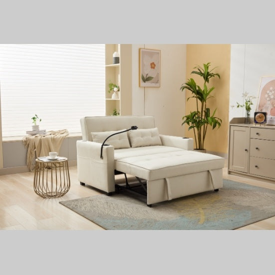 Futon Chair Bed Convertible Chair 3 In 1 Pull Out Sleeper Chair Beds With USB Ports,Wear Resistant And Anti Scratch, Armchair Bed Sleeper For Living Room White