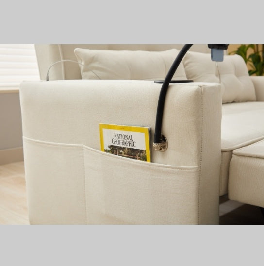 Futon Chair Bed Convertible Chair 3 In 1 Pull Out Sleeper Chair Beds With USB Ports,Wear Resistant And Anti Scratch, Armchair Bed Sleeper For Living Room White