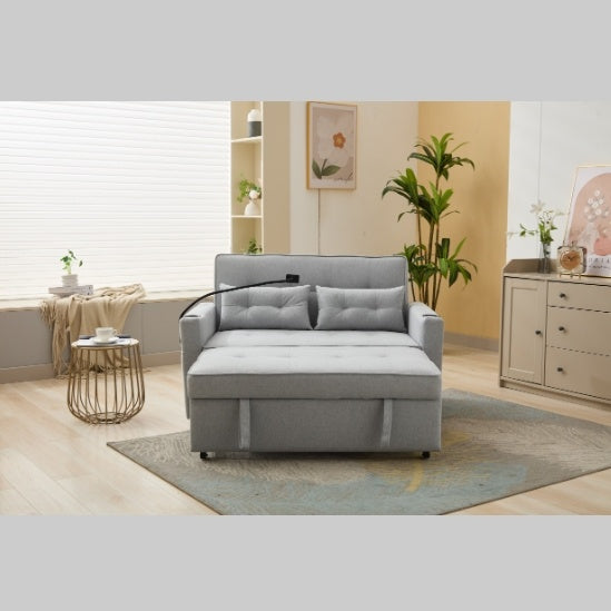 Futon Chair Bed Convertible Chair 3 In 1 Pull Out Sleeper Chair Beds With USB Ports,Wear Resistant And Anti Scratch, Armchair Bed Sleeper For Living Room White