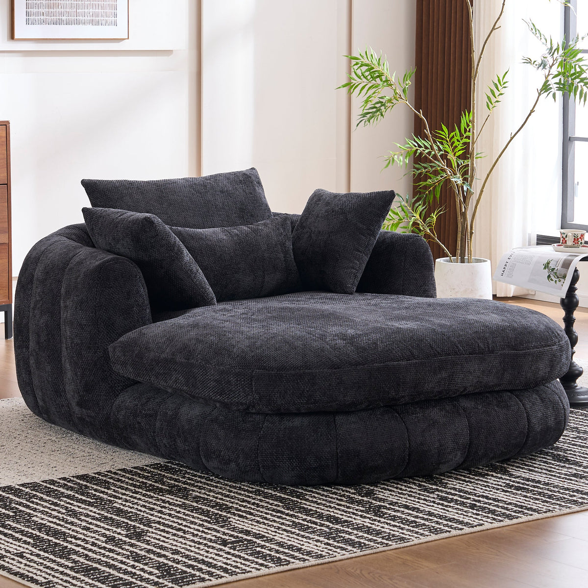 Black Chenille Sofa | Luxury Modern Living Room Couch