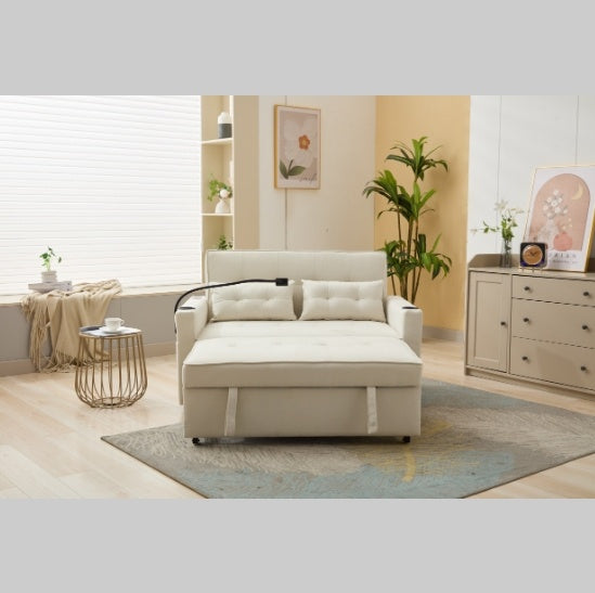 Futon Chair Bed Convertible Chair 3 In 1 Pull Out Sleeper Chair Beds With USB Ports,Wear Resistant And Anti Scratch, Armchair Bed Sleeper For Living Room White