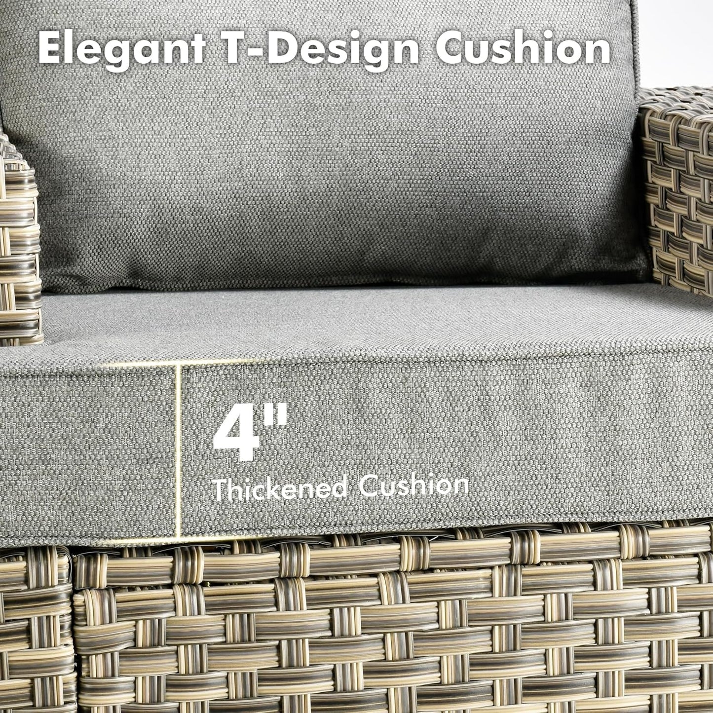 WEAXTY 6 Pieces Wicker Patio Furniture,Outdoor Sectional Furniture Set with Cushions and Luminous Coffee Table,All-Weather Conversation Sets Patio Furniture(Dark Gray)