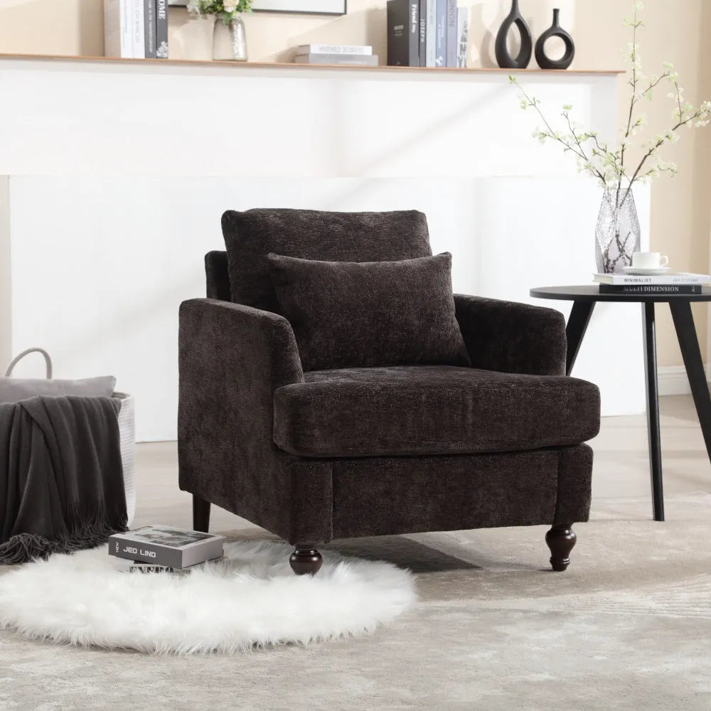 COOLMORE Wood Frame Armchair, Modern Accent Chair Lounge Chair for Living Room,Tufted Club Chair, Mid Century Modern Arm Chairs with Studded, Solid Wood Frame, for Bedroom, Reading(Wine red Chenille) - Home Fusion