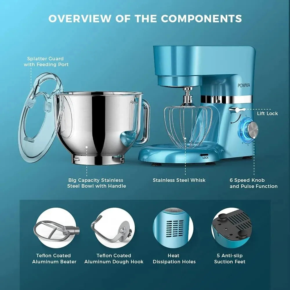 Stand Mixer, 7.5 QT Electric Mixer, 6+P Speed 660W Household Tilt-Head Kitchen Food Mixers with Whisk, Dough Hook - Home Fusion