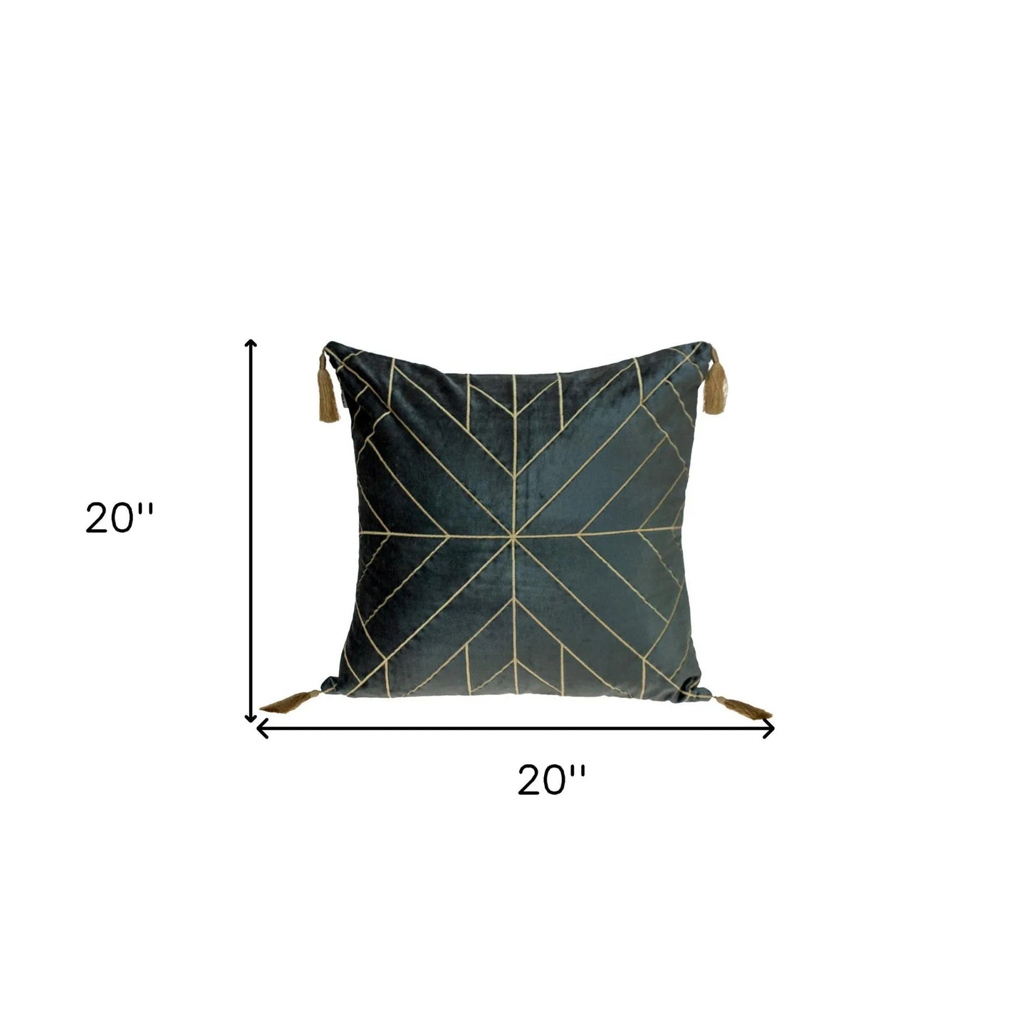 Charcoal and Gold Geo Velvet Throw Pillow with Gold Tassels - Home Fusion