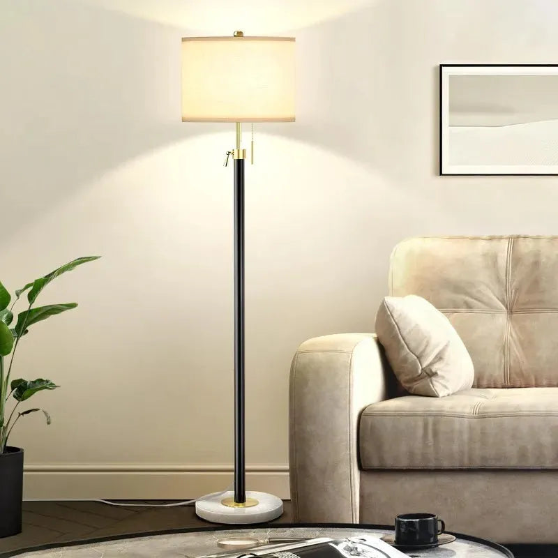 Modern Floor Lamps- Black Standing Floor Lamp with Linen Shade - Home Fusion