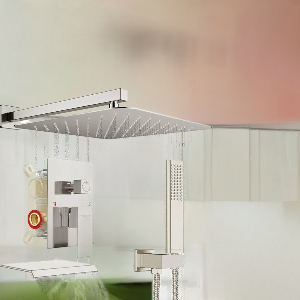 EMBATHER Shower System with Tub Spout,10 Inches Tub Shower Faucet Set For Bathroom,High Pressure Rain Shower with Handheld Spray Home Fusion