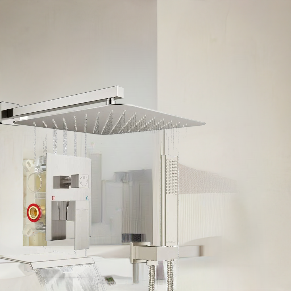 EMBATHER Shower System with Tub Spout,10 Inches Tub Shower Faucet Set For Bathroom,High Pressure Rain Shower with Handheld Spray Home Fusion