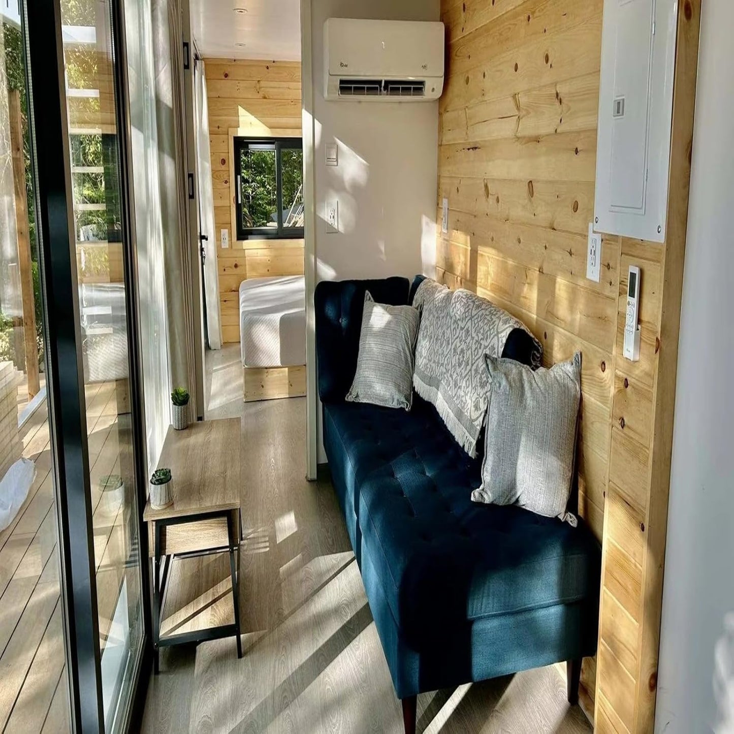 Modern Prefabricated Container House, 160 Sq Ft, White Exterior, Glass Wall Design, Modular Living Space with Air Conditioning, Contemporary Style Home Fusion