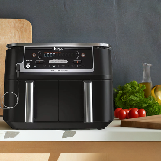 Ninja DZ550 Foodi 10 Quart 6-in-1 DualZone Smart XL Air Fryer with 2 Independent Baskets, Thermometer for Perfect Doneness