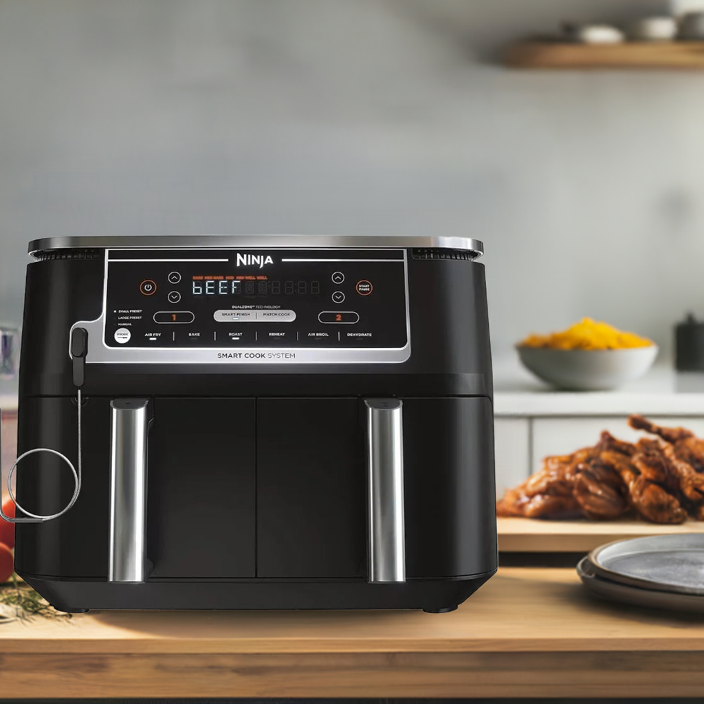 Ninja DZ550 Foodi 10 Quart 6-in-1 DualZone Smart XL Air Fryer with 2 Independent Baskets, Thermometer for Perfect Doneness