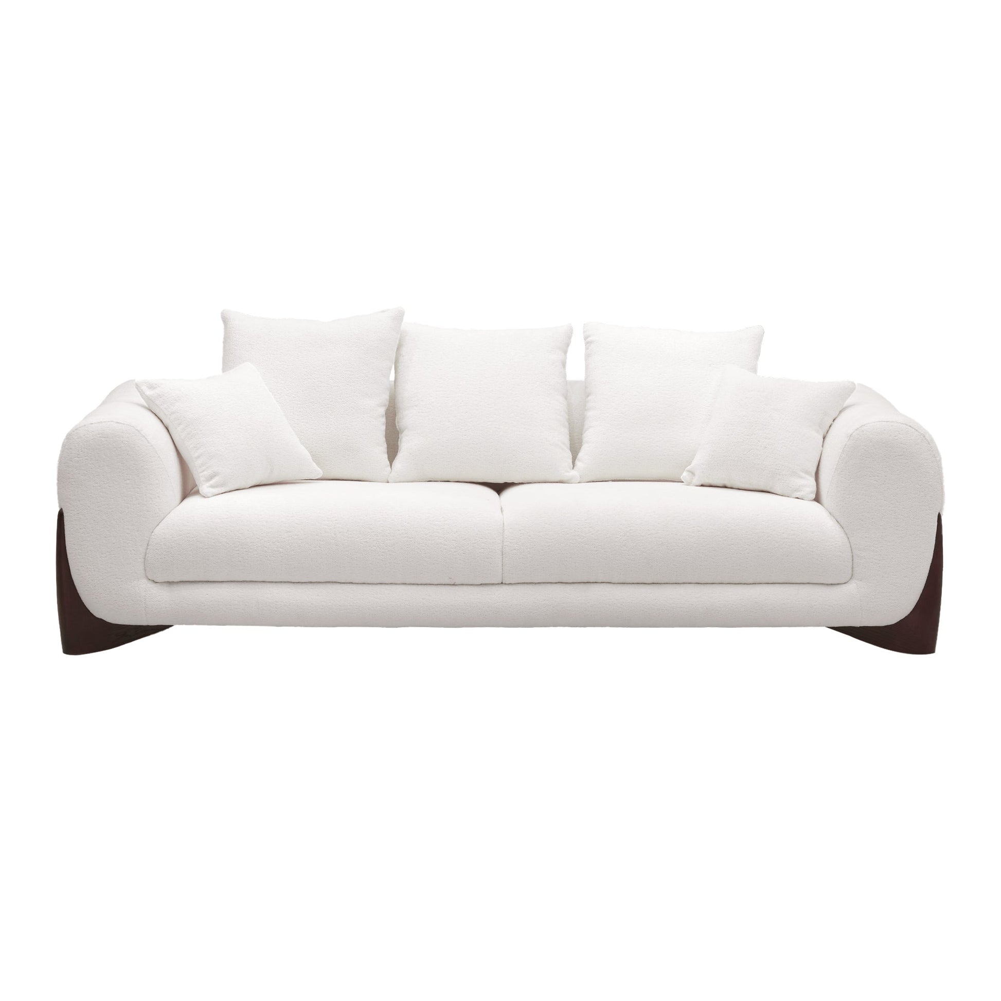 Modern White Upholstered 3-Seater Sofa with Plush Cushions. Home Fusion