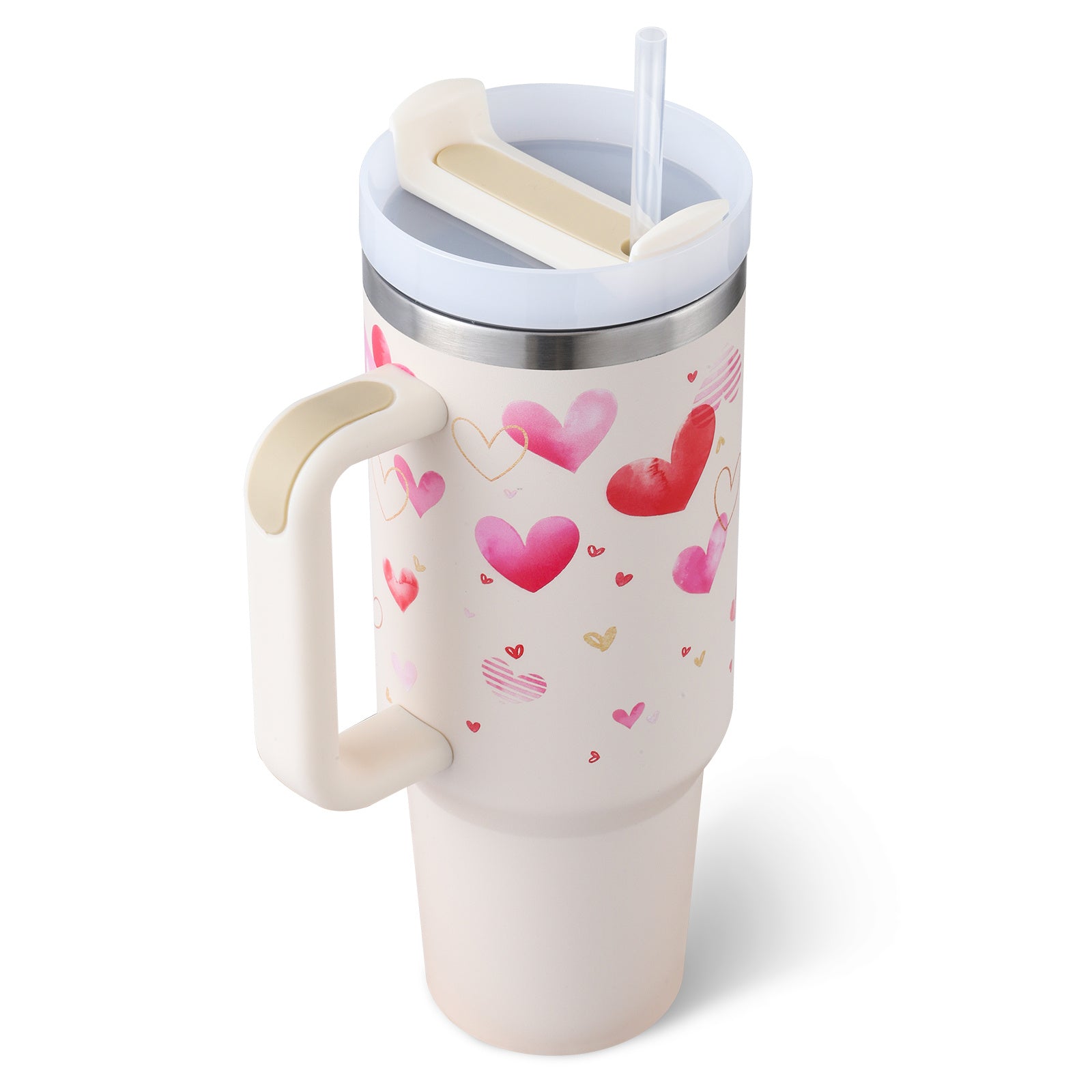 40 Oz Insulated Tumbler With Handle & Straw – Stainless Steel Spill-Proof Travel Mug. - Home Fusion