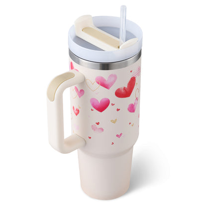 40 Oz Insulated Tumbler With Handle & Straw – Stainless Steel Spill-Proof Travel Mug. - Home Fusion