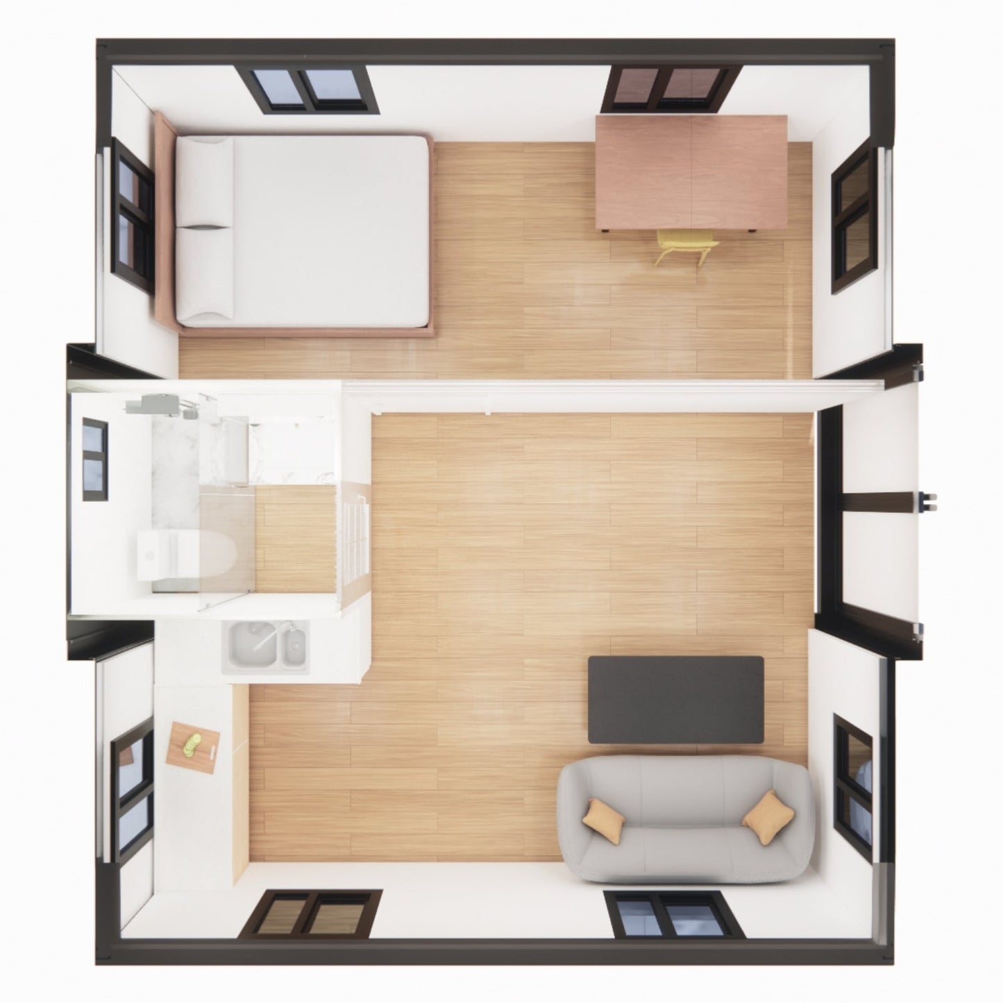 Foldable & Portable 20FT Expandable Tiny House: Modern Prefab Home with Full Amenities (1-2 Bed, Bath, Kitchen) - Home Fusion