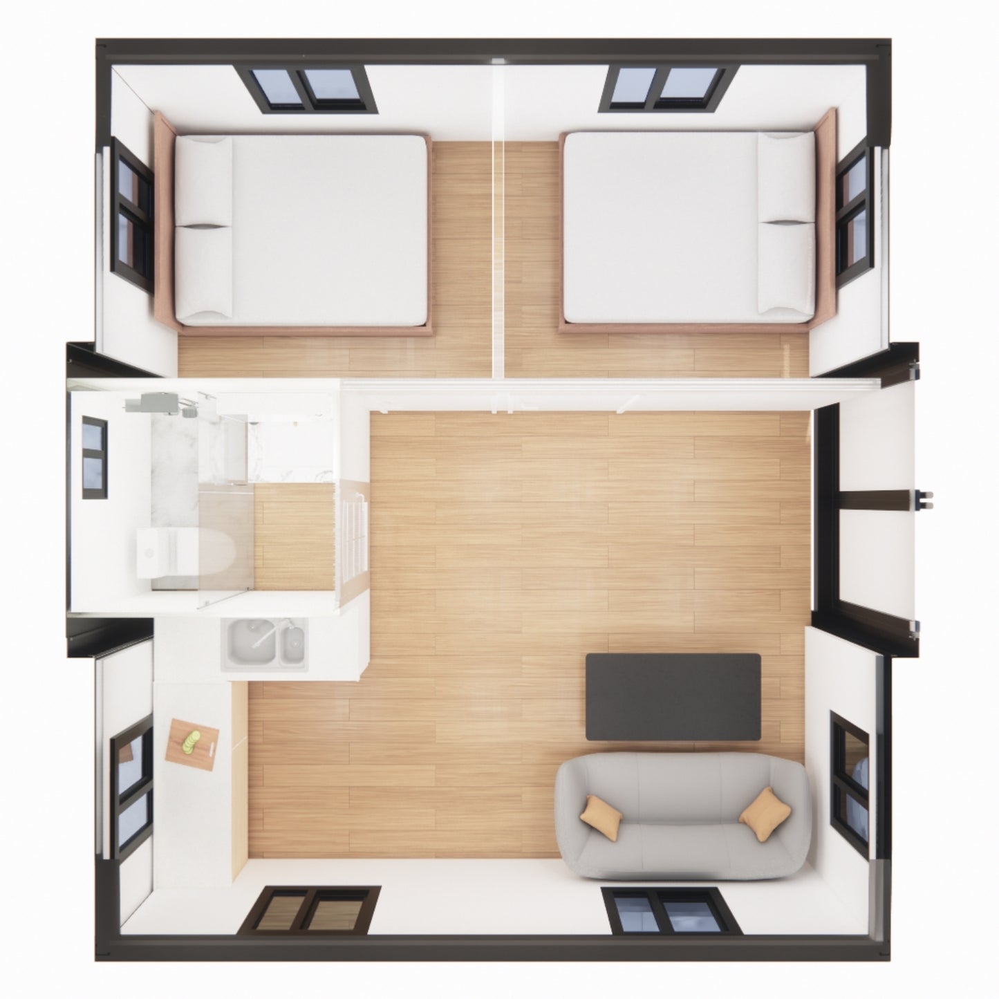 Foldable & Portable 20FT Expandable Tiny House: Modern Prefab Home with Full Amenities (1-2 Bed, Bath, Kitchen) - Home Fusion