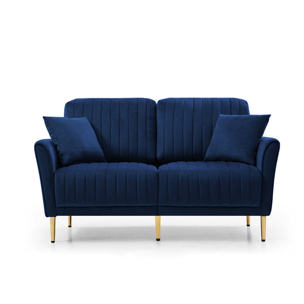 2 Pieces Sectional Sofa Set for Living Room, Velvet Tufted Couch Sofa With Metal Legs, 2 Piece Loveseat and Sofa, Furniture Set,Blue Velvet