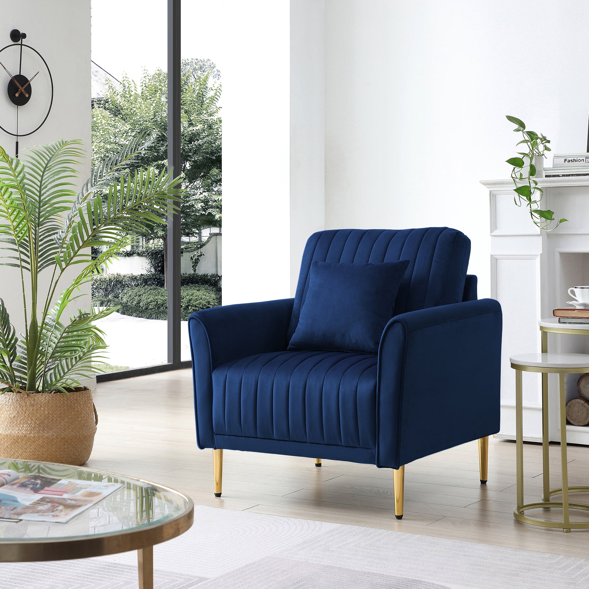 2 Pieces Sectional Sofa Set for Living Room, Velvet Tufted Couch Sofa With Metal Legs, 2 Piece Loveseat and Sofa, Furniture Set,Blue Velvet