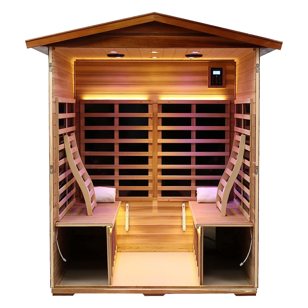 Outdoor 4 Person Red Cedar Infrared Sauna | Low EMF & Bluetooth. - Home Fusion