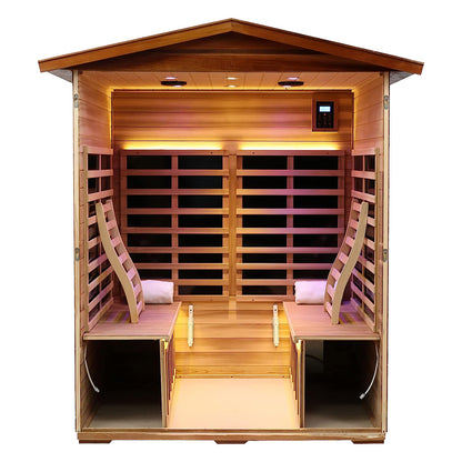 Outdoor 4 Person Red Cedar Infrared Sauna | Low EMF & Bluetooth. - Home Fusion