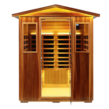 Outdoor 4 Person Red Cedar Infrared Sauna | Low EMF & Bluetooth. - Home Fusion