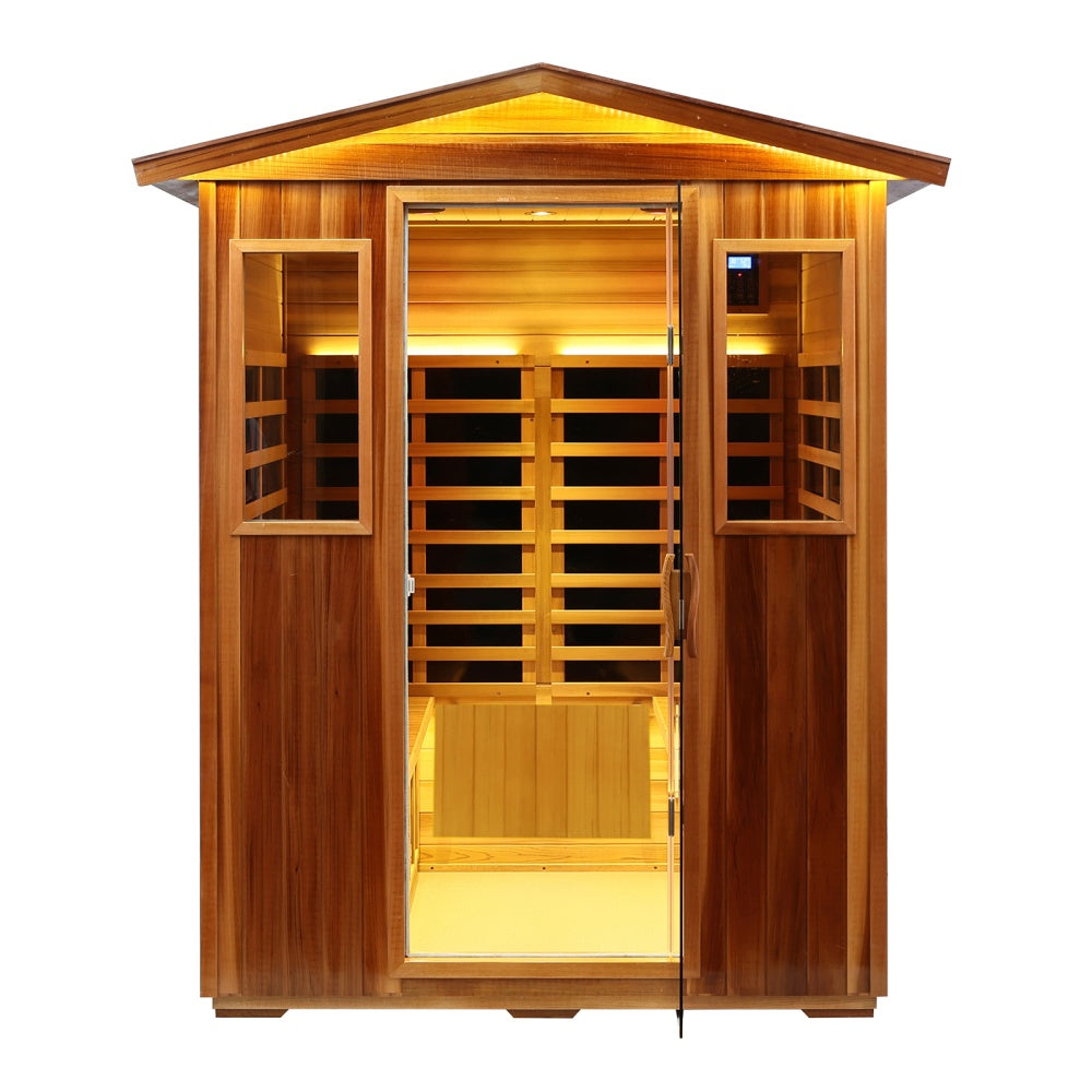 Outdoor 4 Person Red Cedar Infrared Sauna | Low EMF & Bluetooth. - Home Fusion