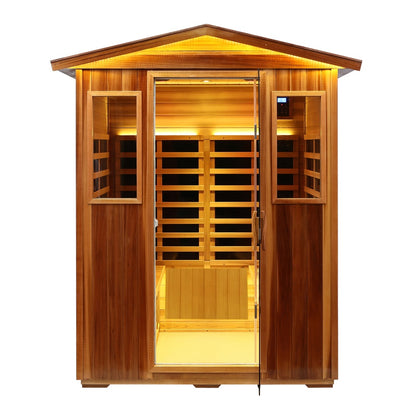 Outdoor 4 Person Red Cedar Infrared Sauna | Low EMF & Bluetooth. - Home Fusion