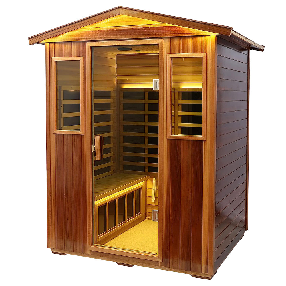 Outdoor 4 Person Red Cedar Infrared Sauna | Low EMF & Bluetooth. - Home Fusion