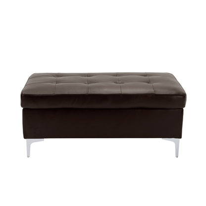 Contemporary Brown 3pc Sectional Sofa with RSF Chaise Ottoman Tufted Detail Faux Leather Upholstered Solid Wood Living Room Furniture L-Shape Sofa Chaise