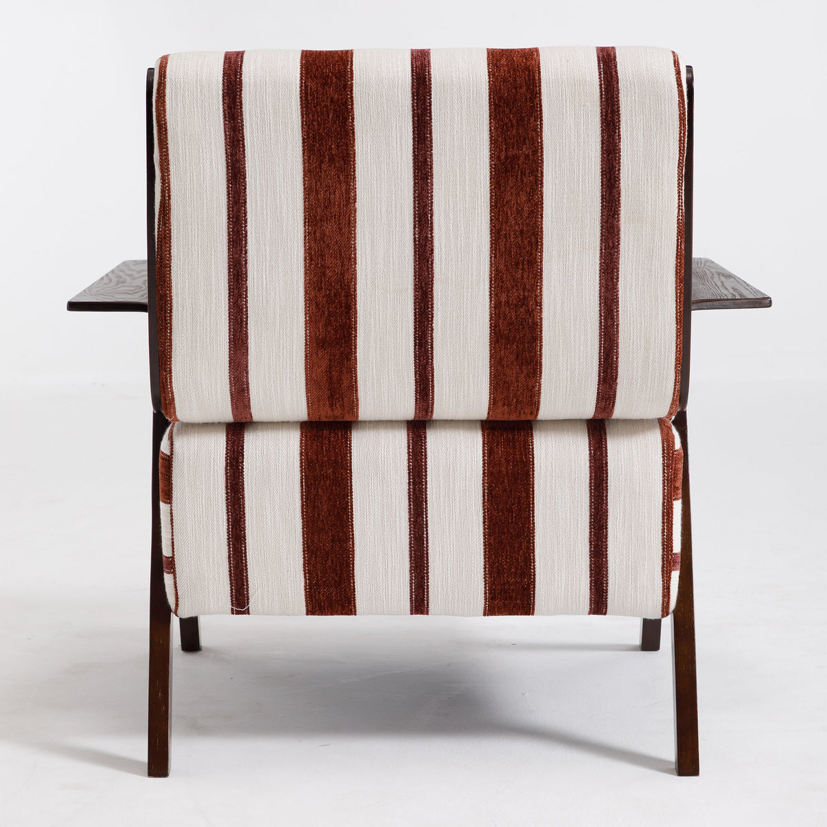 Chair with a striped brown and white cover on a white background