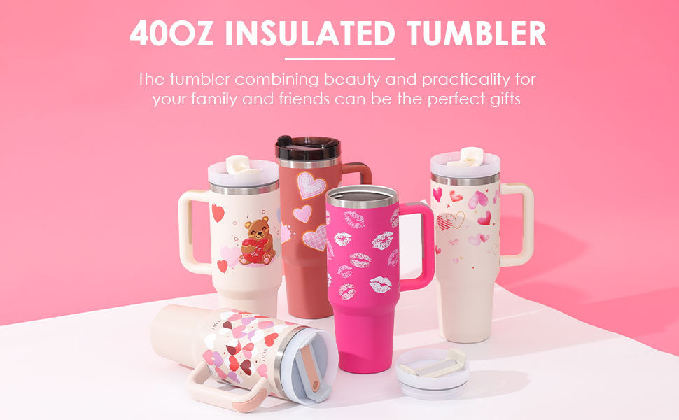 40 Oz Insulated Tumbler With Handle & Straw – Stainless Steel Spill-Proof Travel Mug. - Home Fusion