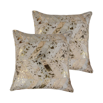 Two decorative pillows with a terrazzo pattern on a white background