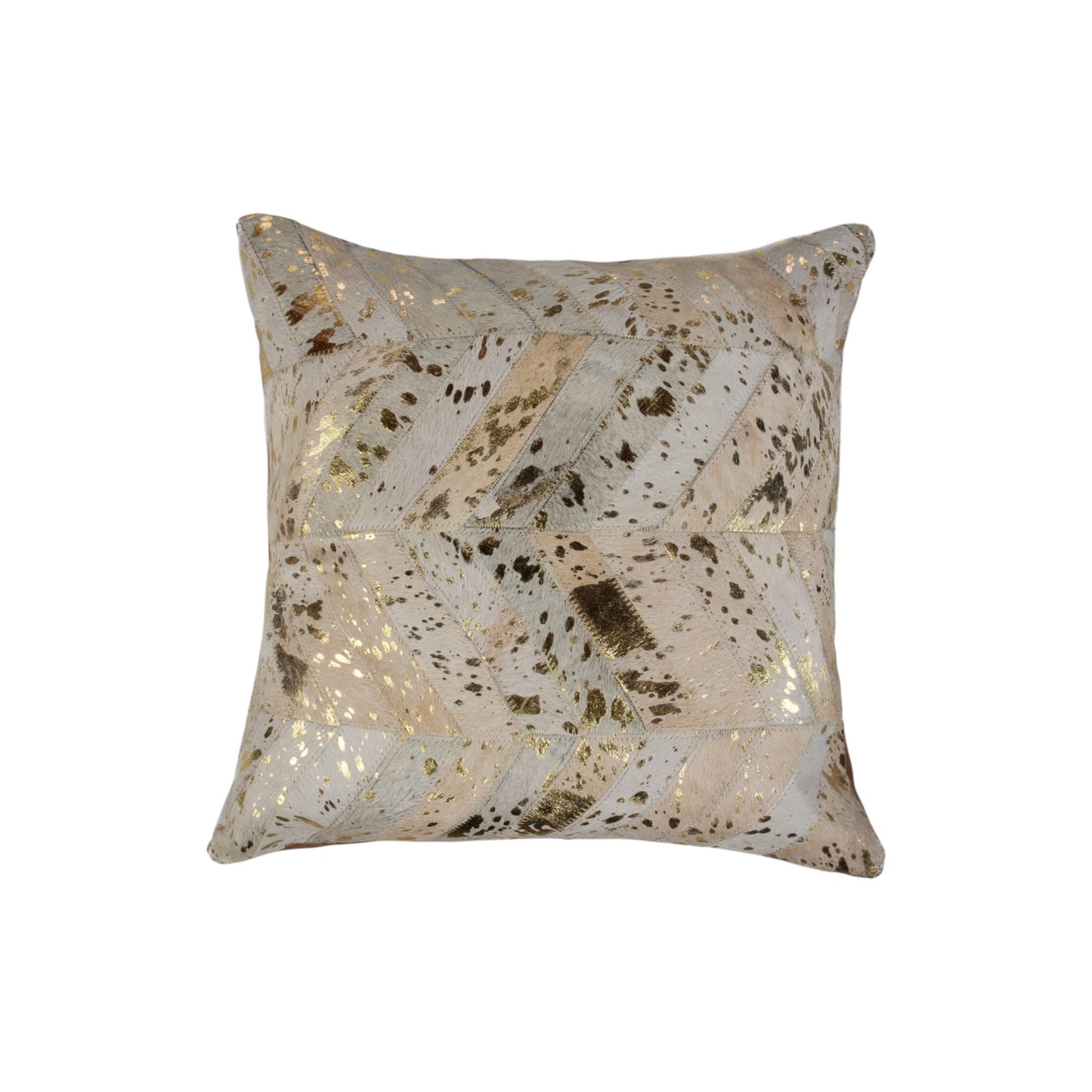 Decorative pillow with a gold and brown abstract pattern on a white background