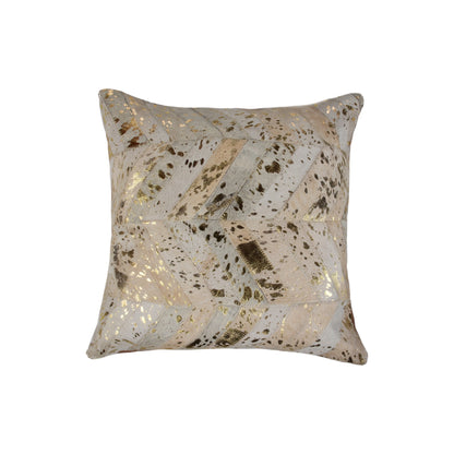 Decorative pillow with a gold and brown abstract pattern on a white background