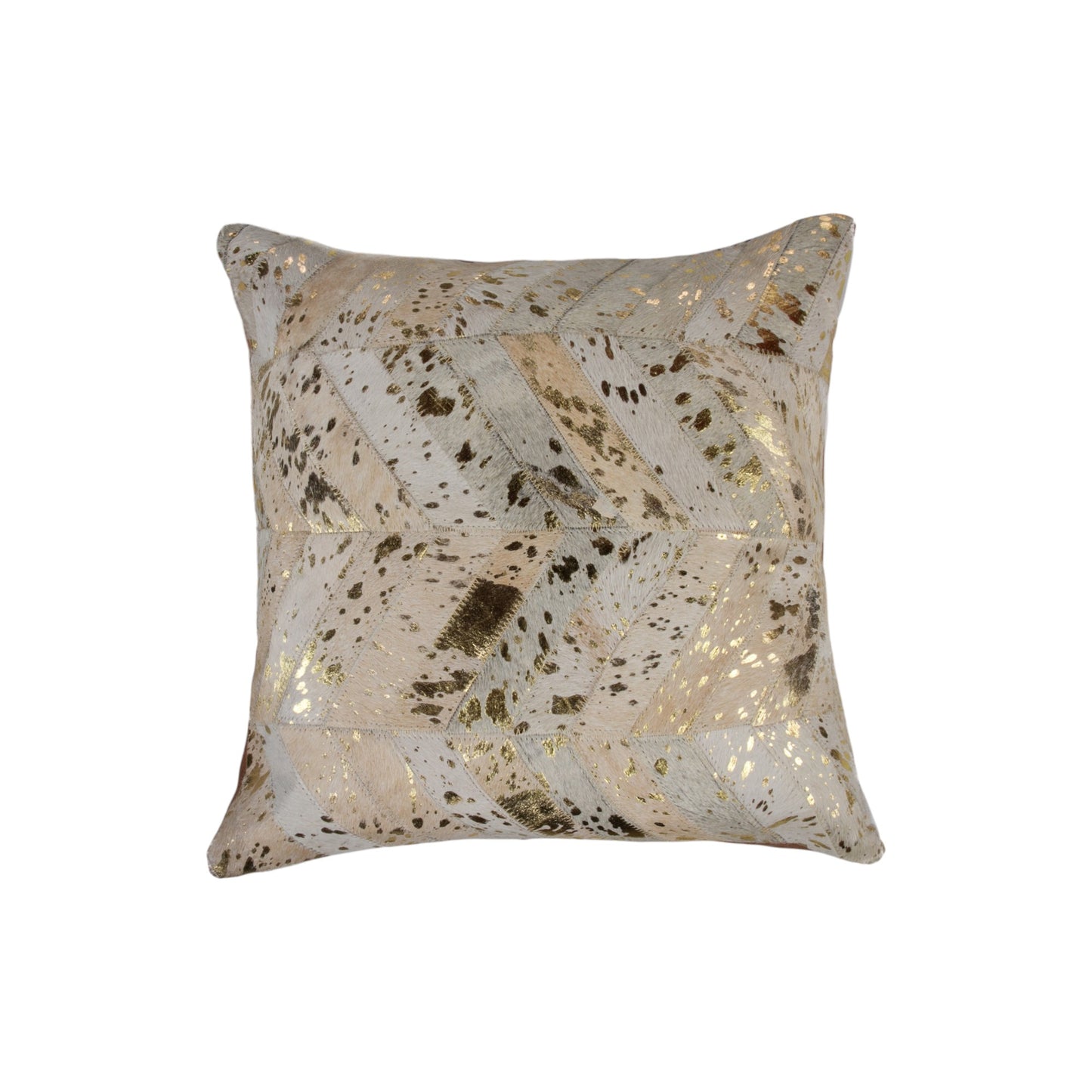 Decorative pillow with a gold and black abstract pattern on a white background