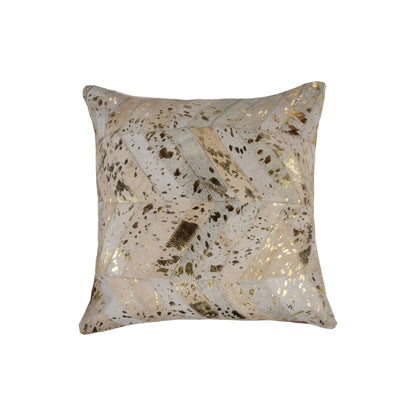 Decorative pillow with a gold and black abstract pattern on a white background