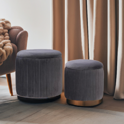 Round with Storage Set of 2, Velvet Storage Ottoman for Living Room, Round Storage, Ottoman Chair, Gold - Home Fusion