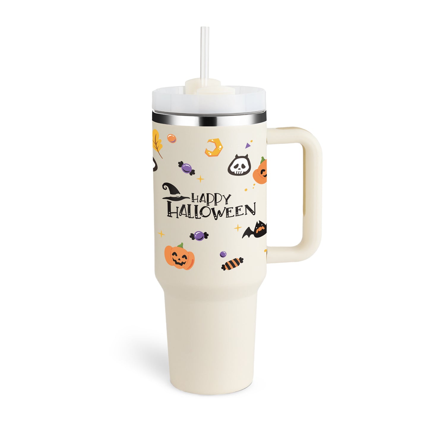 40 Oz Insulated Tumbler With Handle & Straw – Stainless Steel Spill-Proof Travel Mug. - Home Fusion