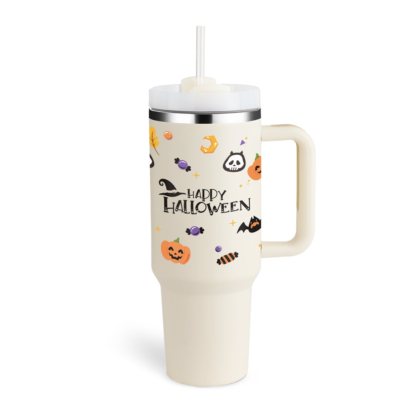 40 Oz Insulated Tumbler With Handle & Straw – Stainless Steel Spill-Proof Travel Mug. - Home Fusion
